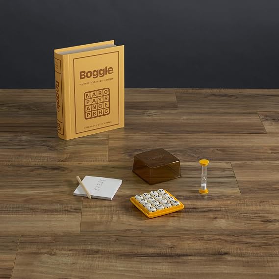 WS Game Company Boggle Vintage Bookshelf Edition, Classic Word Games, Linen-Wrapped Book Box with Retro 1976 Design, Ages 8+