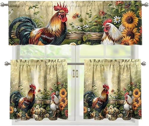 Miniatura 33 de Cortinas de Cocina con Patrón de Gallo Juego de 3 Piezas Elegante Juego de Cortinas de Cocina y Cenefas Elegante Juego de Cortinas de Sombra para