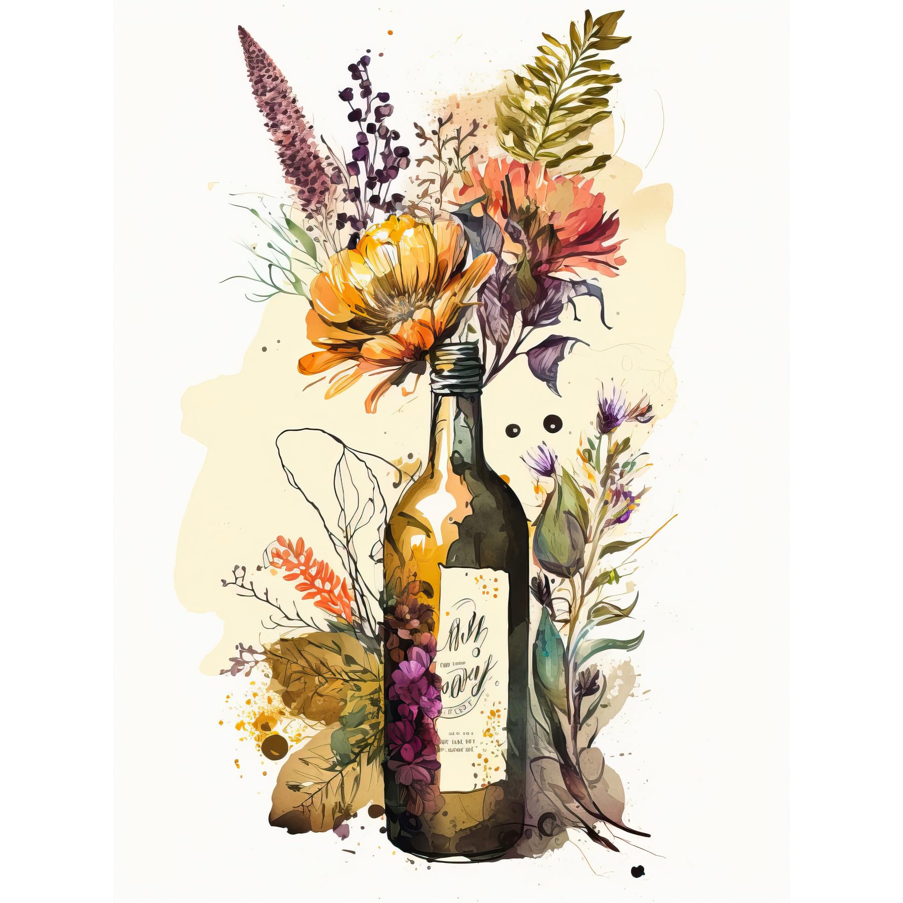 Artery8 Wildflower Bouquet in Upcycled Glass Wine Bottle Extra Large XL Wall Art Poster Print