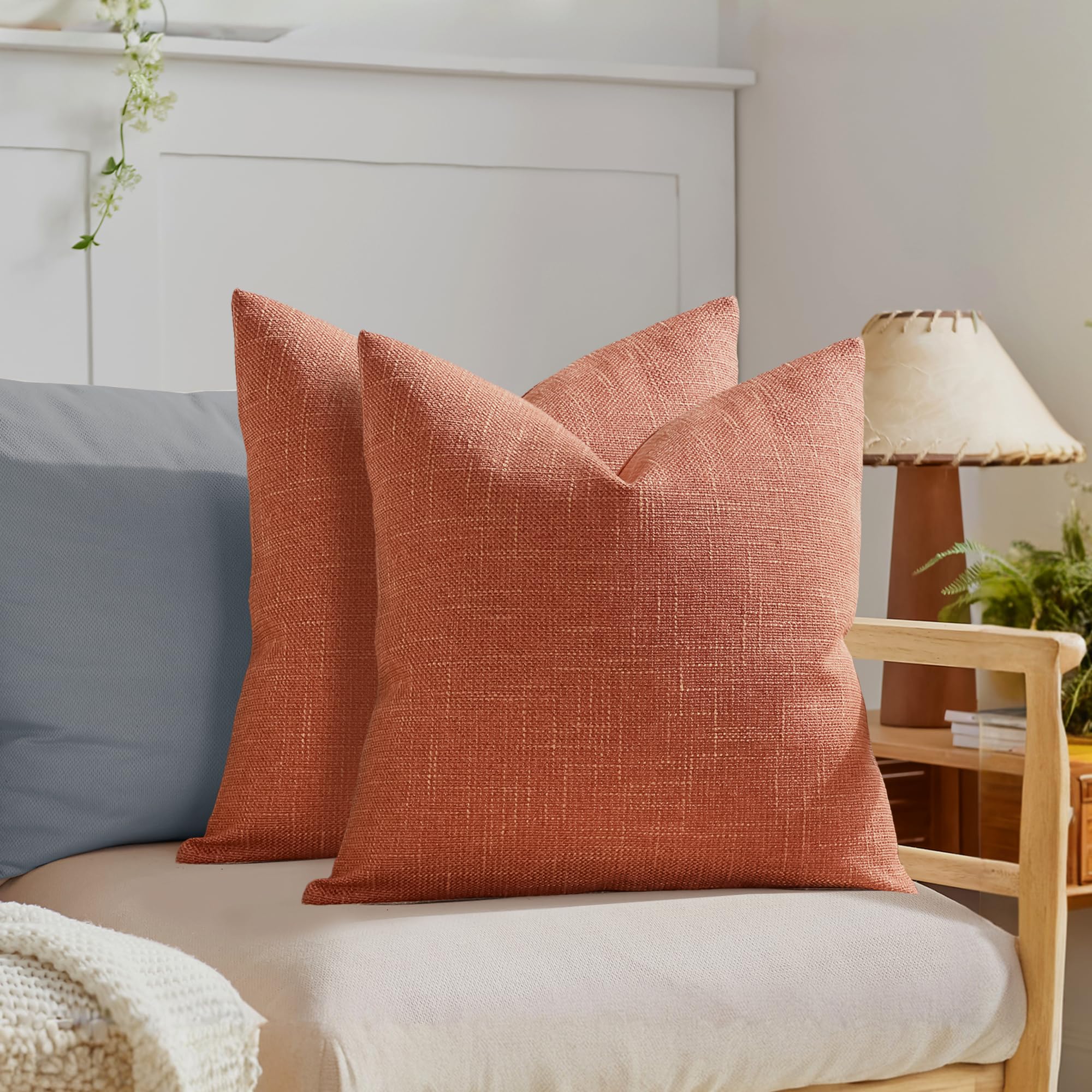HALANS Decorative Pillow Covers, 20x20 Inch Orange ​Boho Farmhouse​ ​Neutral Couch Throw Pillows for Bed Pack of 2 Accent Outdoor Pillowcase and Couch