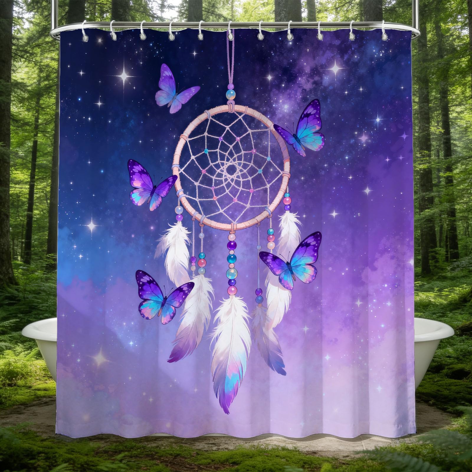 Hongduo 3D Butterfly Feather Shower Curtain for Stalls Bathtubs Dreamy Bathroom Decor Shower Curtain Set Polyester Fabric Waterproof 180x180cm/71X71 Inch with Hooks