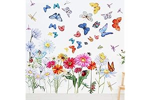 64 Pcs Butterfly Flowers Chrysanthemums Dragonflies Wall Decals