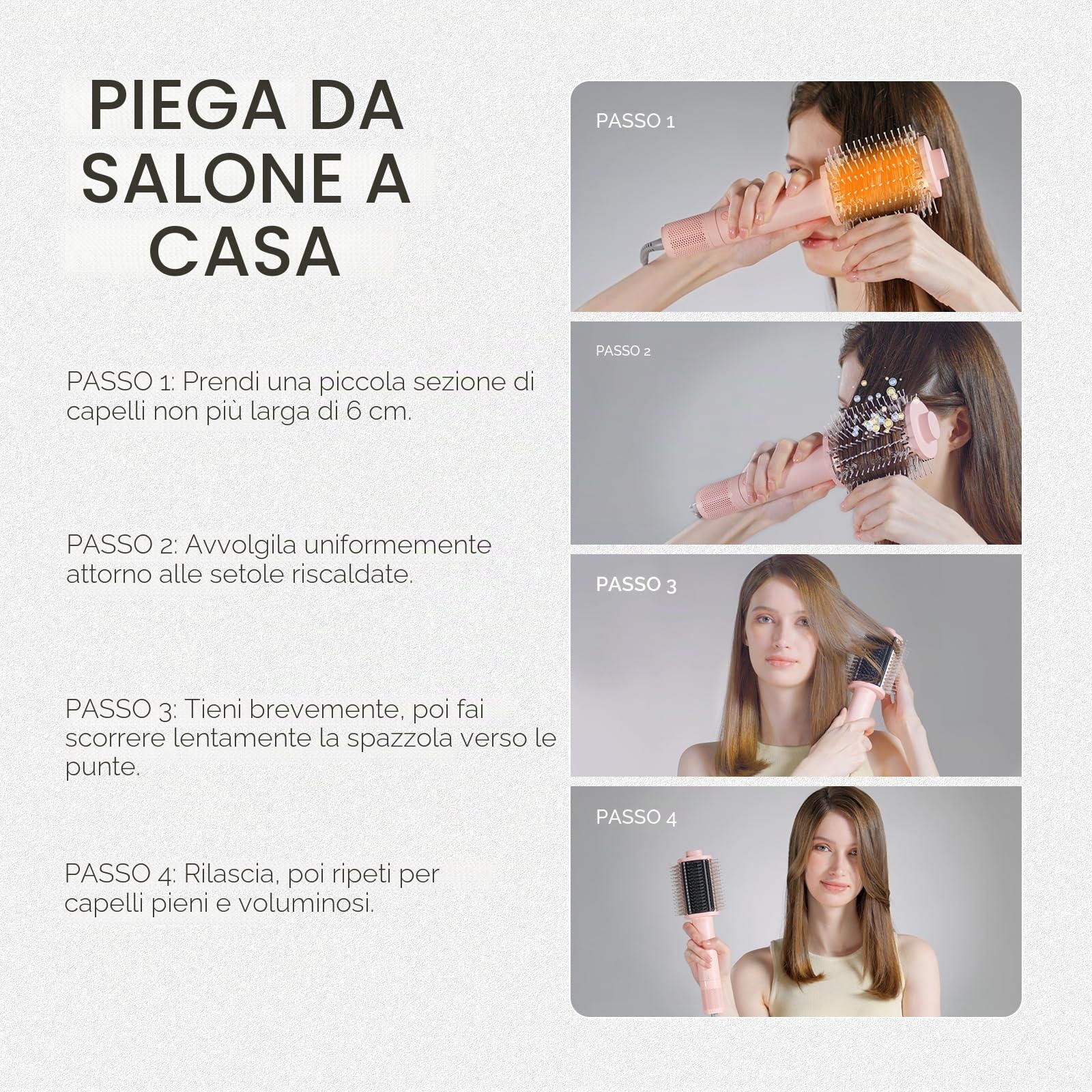 TYMO Spazzola ad aria calda asciugacapelli, spazzola ad aria calda leggera per asciugatura e styling in uno, spazzola volume 5 in 1 con motore turbo, asciugatura rapida e delicata per i capelli