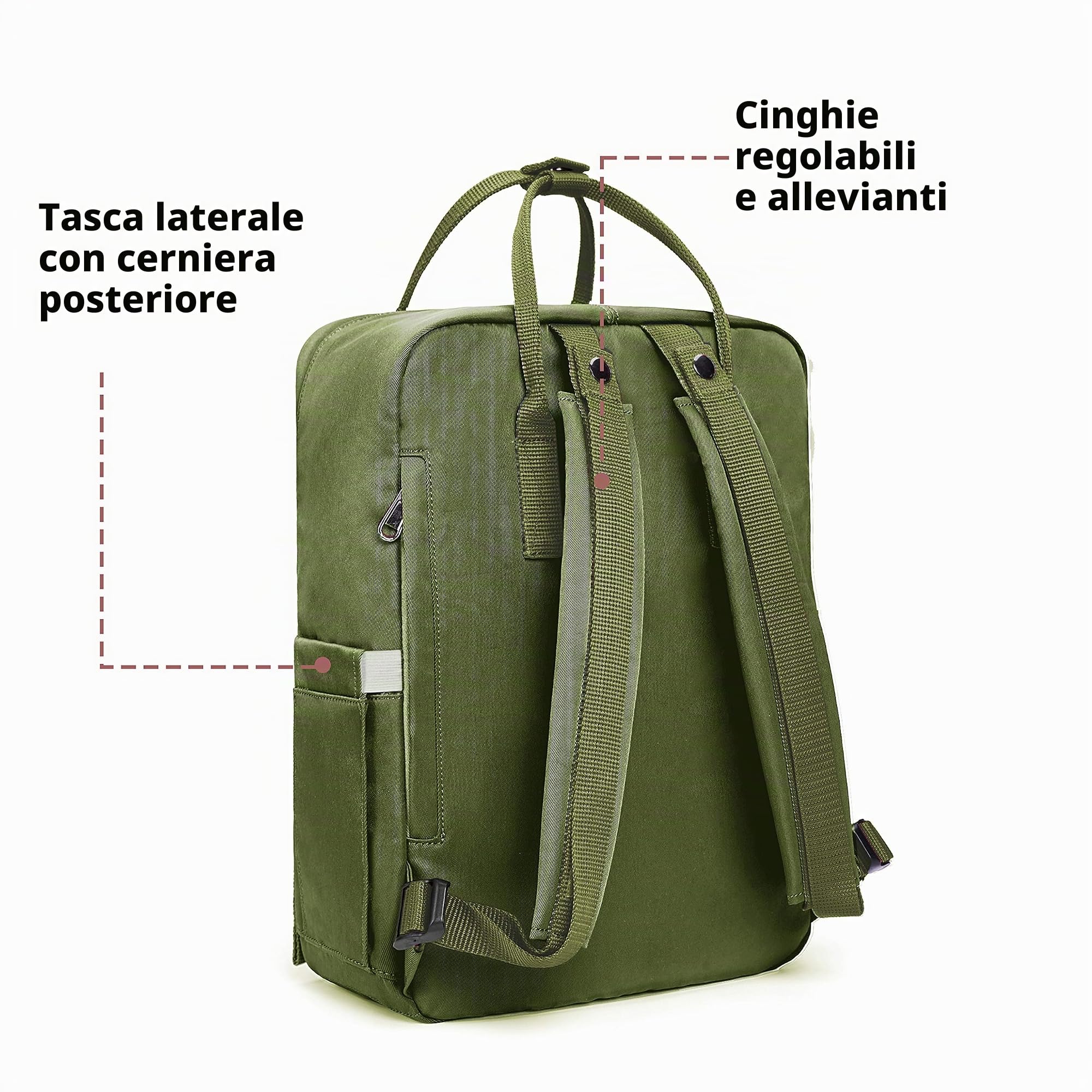 KALIDI, Zaino casual per computer portatile, 38,1 cm, classico, da campeggio, viaggi, all'aperto, quadrato, università, escursionismo, palestra, verde militare