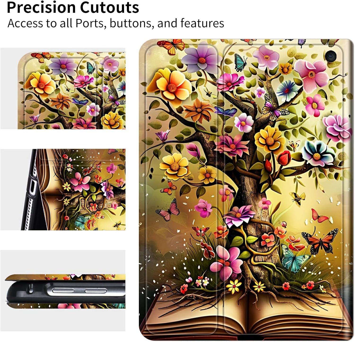 for Amazon Fire HD 10 & 10 Plus(13th/11th Generation, 2023/2021 Release) Case, Shockproof Smart Protective Multi-Angle Viewing Tablet Cover for Women Men with Auto Sleep/Wake, Flower Tree