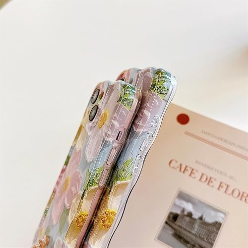 Miniatura 4 de Paletatb Funda diseñada para iPhone 11 de 6.1 pulgadas, pintura al óleo retro impresa con patrón de flores, bonita forma de marco de onda rizada,