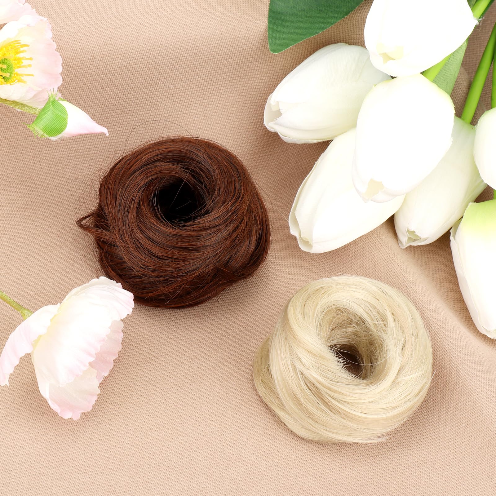 WALLFID Synthetic Straight Hair Scrunchies for Women Elastic Hair Bun, Messy Bun Hair Piece, Donut Accessories - Image 3