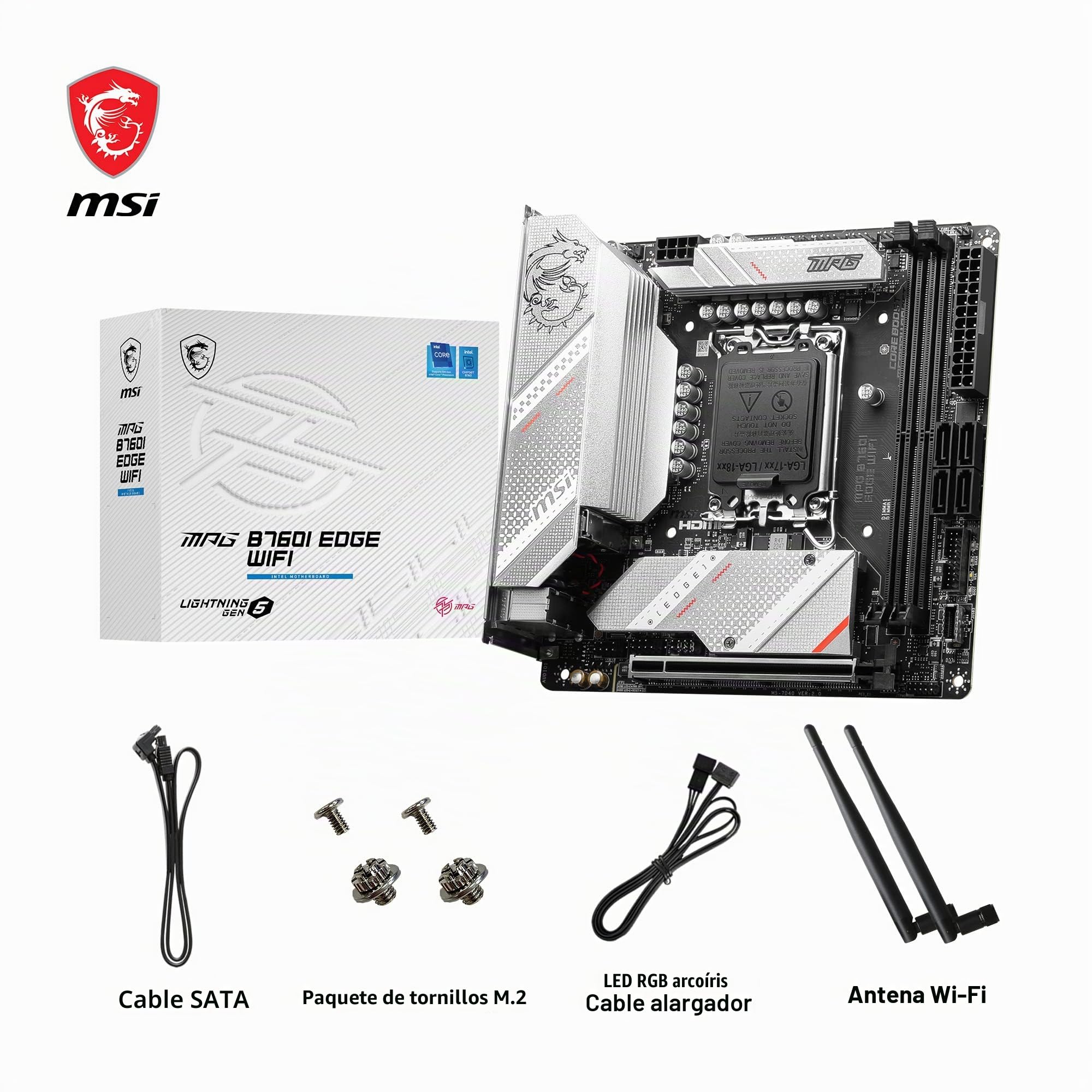 MSI MPG B760I Edge WiFi, Mini-ITX - Placa Base Compatible con Intel Core de 14.ª, 13.ª y 12.ª Gen, LGA 1700, 8 VRM directos de 90 A, Memoria DDR5 a 7200+ MHz/OC, PCIe 5.0 x16, 2 x M.2 Gen4, Wi-Fi 6E