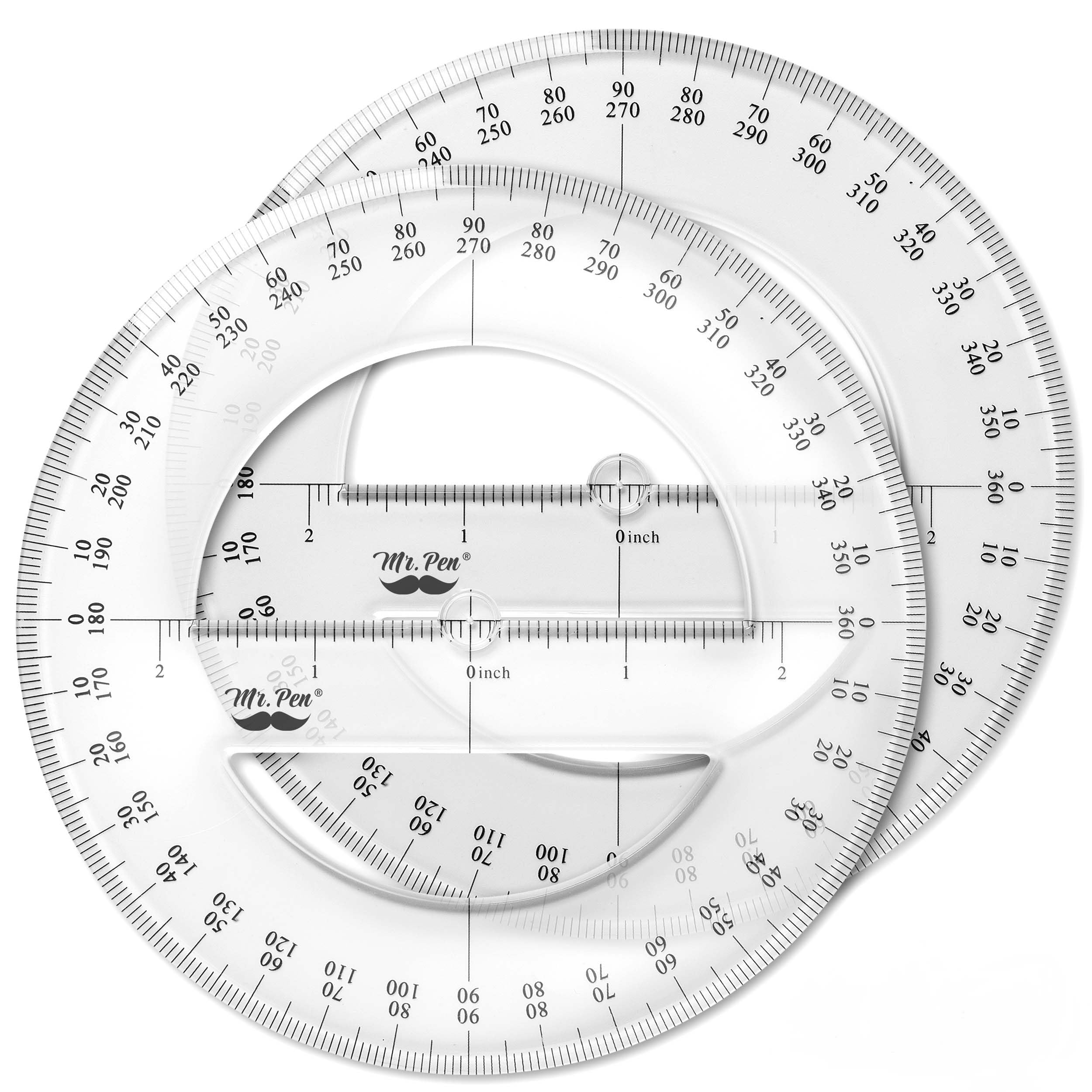 Mr. Pen- Protractor, Pack of 2, Protactor 360 Degree, Protractor Set, Protractor Ruler, Drafting Tools, Circle Protractor, Protractors Classroom Set, Large Protractor, Math Geometry Set