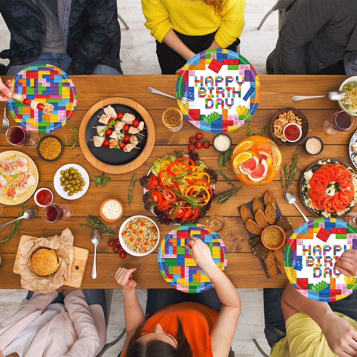 100Pcs Building Block Party Supplies Building Block Paper Plates 50 9"Colorful Building Block Dinner Plates 50 7"Building Block Birthday Plates,for Colorful Blocks Birthday Party Decoration