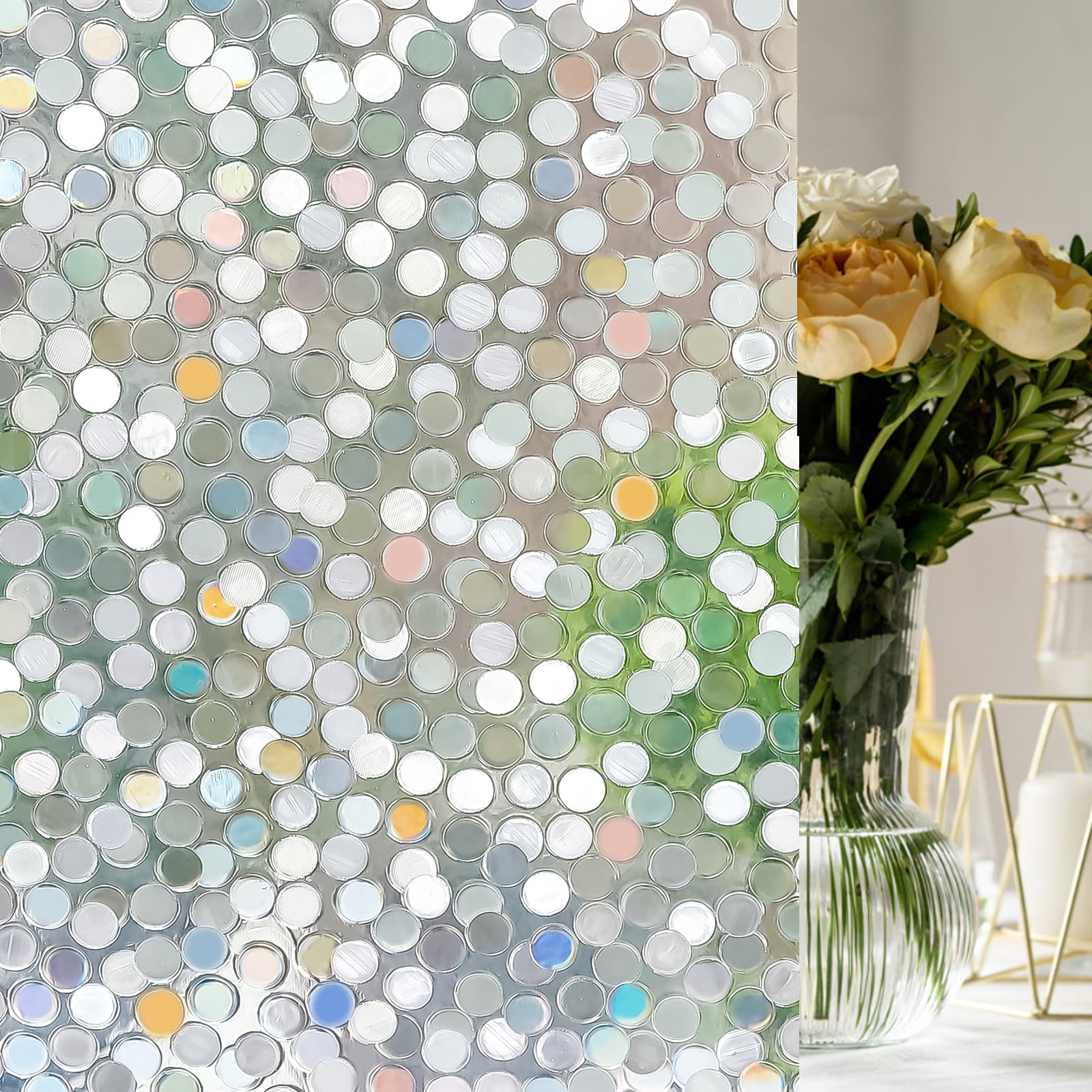 Volcanics Rainbow Window Privacy Film - Heat Blocking 3D Decorative Window Clings, 35.4 x 78.7 Inches