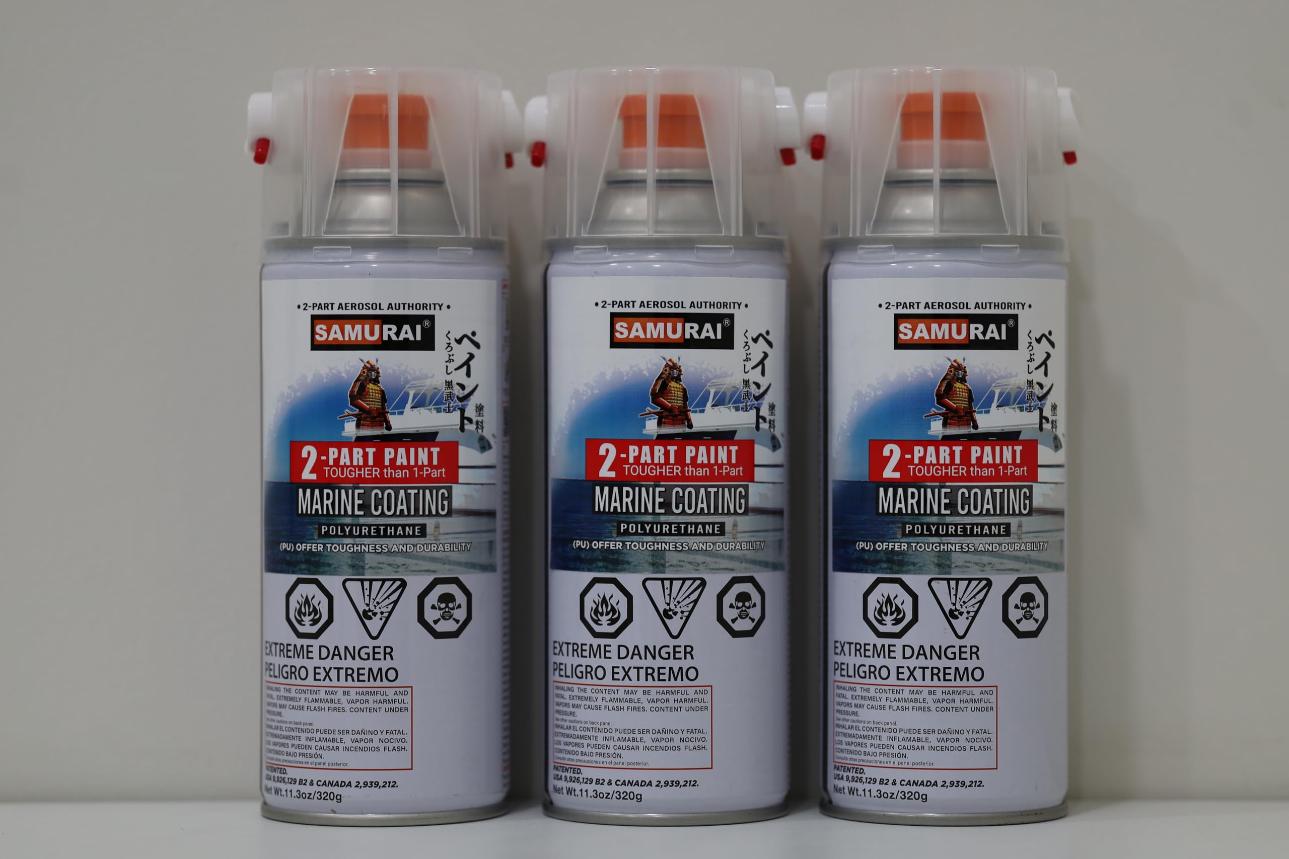 SAMURAI Spray Paint for Marine 2-Part Polyurethane marine Spray Paint (WHITE, Pack of 3 Cans)