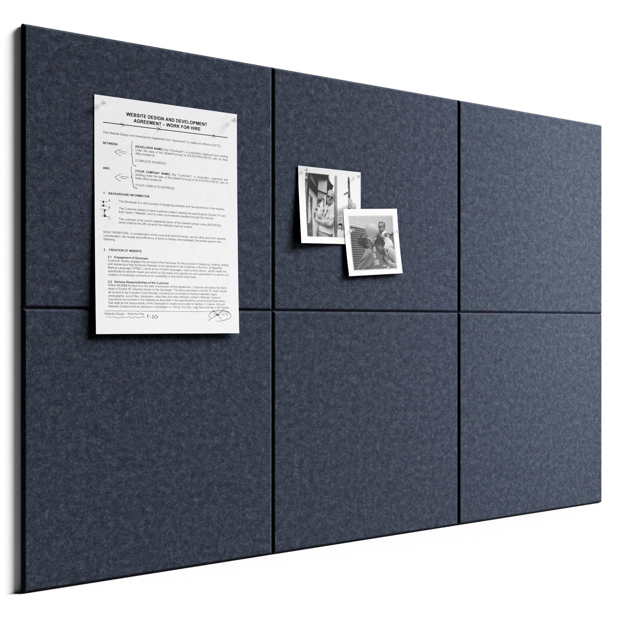 Bumusty Large Cork Board Alternative-36 x24 Felt Bulletin Board Tiles, with 30 Pushpins, 40 Adhesive Tabs, 6-Pack Slat Wall Paneling, Cork Boards for Office Push Pin Board Felt Board-Navy — image 1