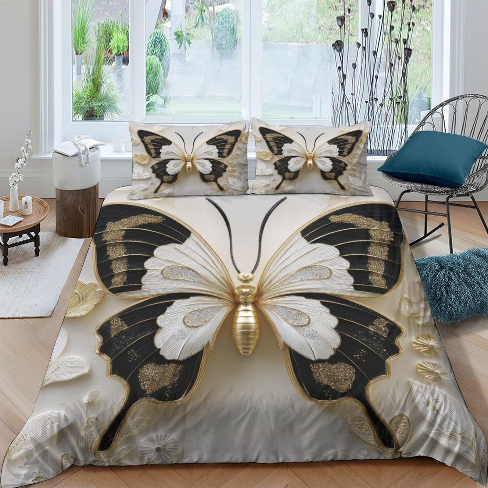 3D Printed Butterfly Duvet Cover, Microfiber Bedding Cover Hidden Zipper