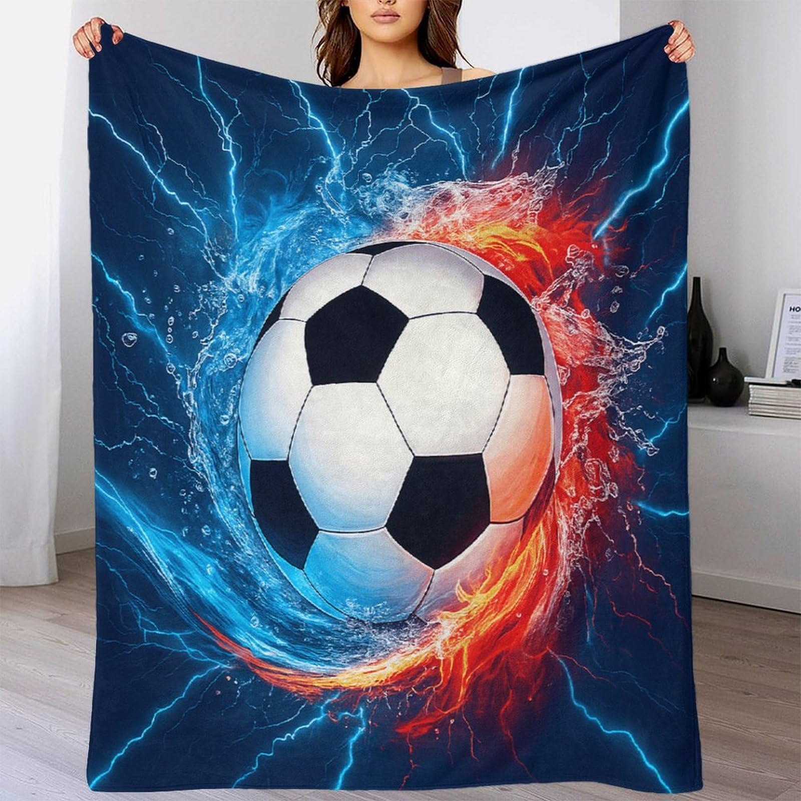 stampa 3D SoccerBall coperta da viaggio microfibra biancheria da letto anti-pilling coperta da viaggio compatta per giovani in vacanza DynamicSportArt 70×80inch(180x200cm)
