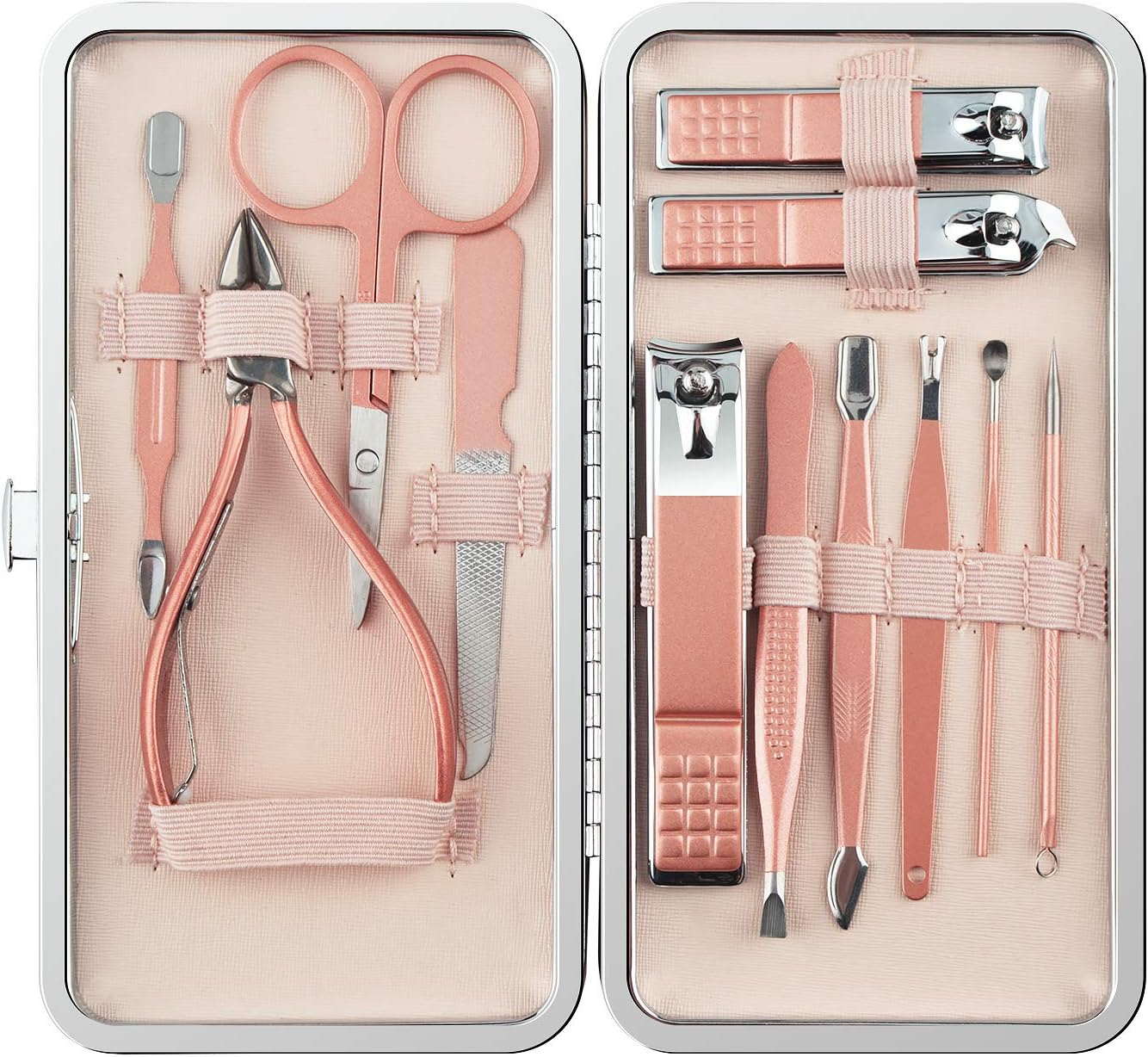 Manicure Set, 12 In 1 Stainless Steel Professional Pedicure Kit Nail Scissors Grooming Kit with Pink Leather Travel Case Pink