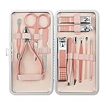 Manicure Set, 12 In 1 Stainless Steel Professional Pedicure Kit Nail Scissors Grooming Kit with Pink Leather Travel Case Pink