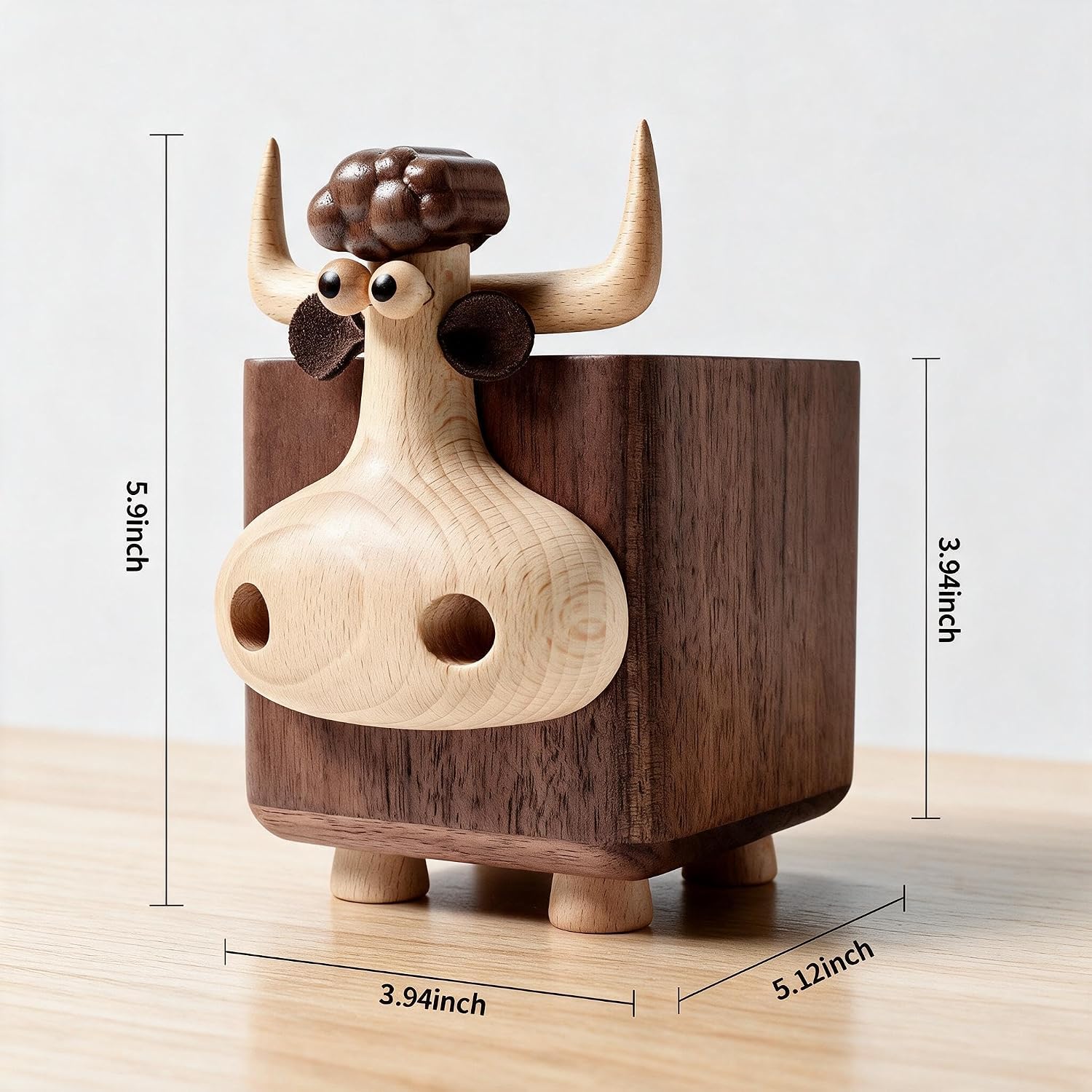 Wood Pencil Holder Cute Pen Holder Bull Desk Organizer Makeup Brush Holder image 5