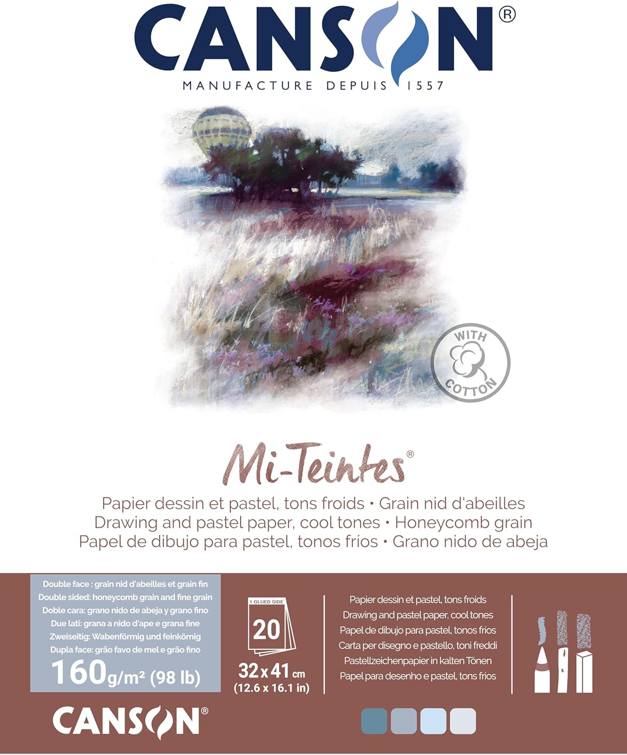 CANSON Mi-Teintes Coloured Drawing 160gsm 24x32cm Paper Pack, Double Sided: Honeycomb & Fine Grain, Pad Glued Short Side, 4 Brown Tones, 20 Sheets, for Professional Artists & Illustrators