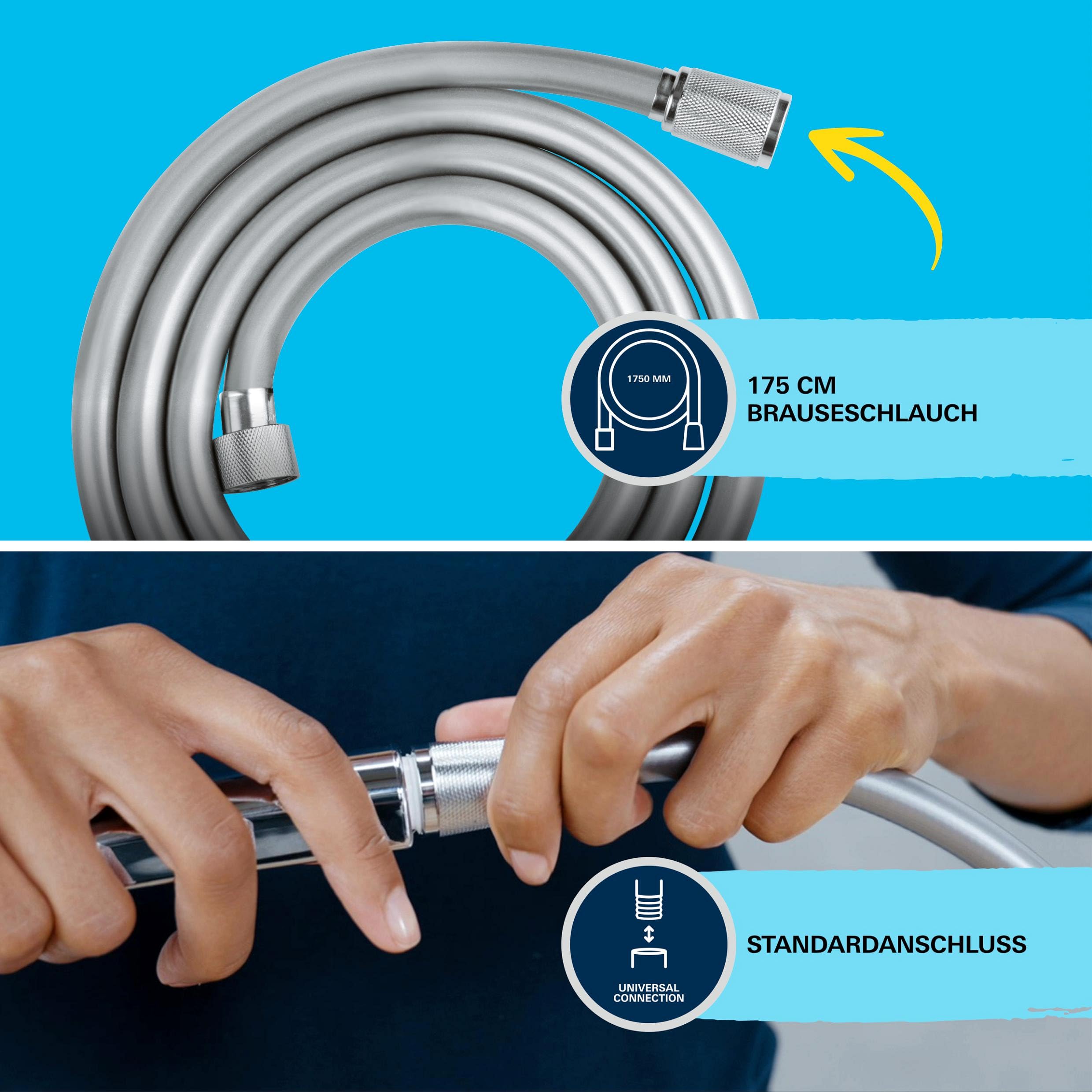 GROHE Vitalio 26176001 słuchawka prysznicowa z wężem i uchwytem, oszczędność wody, 8 l na min (słuchawka prysznicowa 3 rodzaje strumienia, uniwersalne przyłącze, słuchawka prysznicowa z wężem
