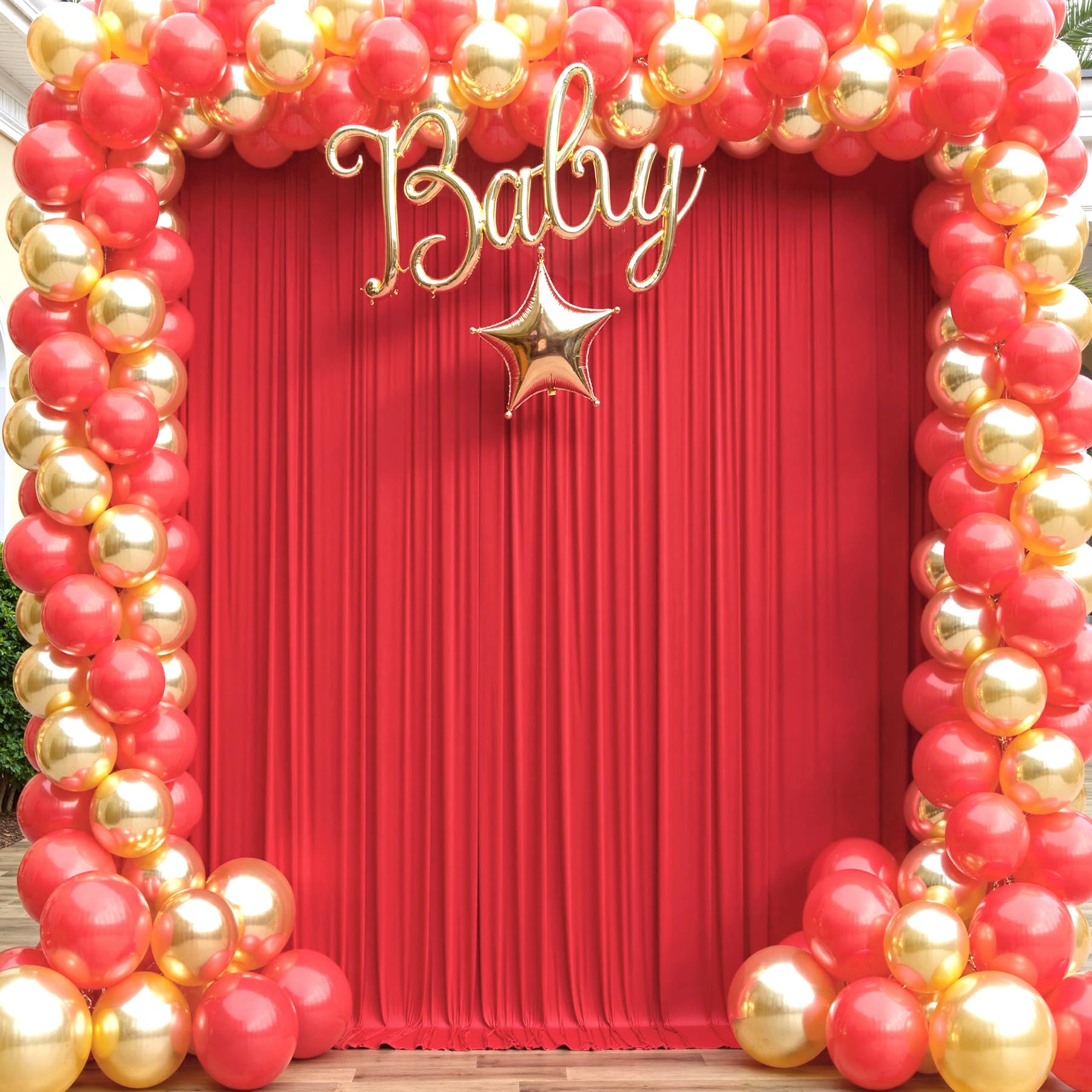 Faltenfreier Hintergrund für Partys, 9 x 3 m, 6 Paneele, 15,2 x 3 m, seidiges Polyester, Rot, Foto-Hintergrund, für Geburtstag, Mottoparty, Hochzeit, Fotografie-Hintergrund
