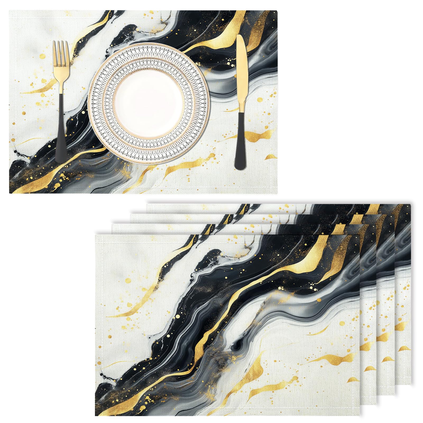 Set de table antidérapant effet marbre en lin-coton isolant thermique de haute qualité