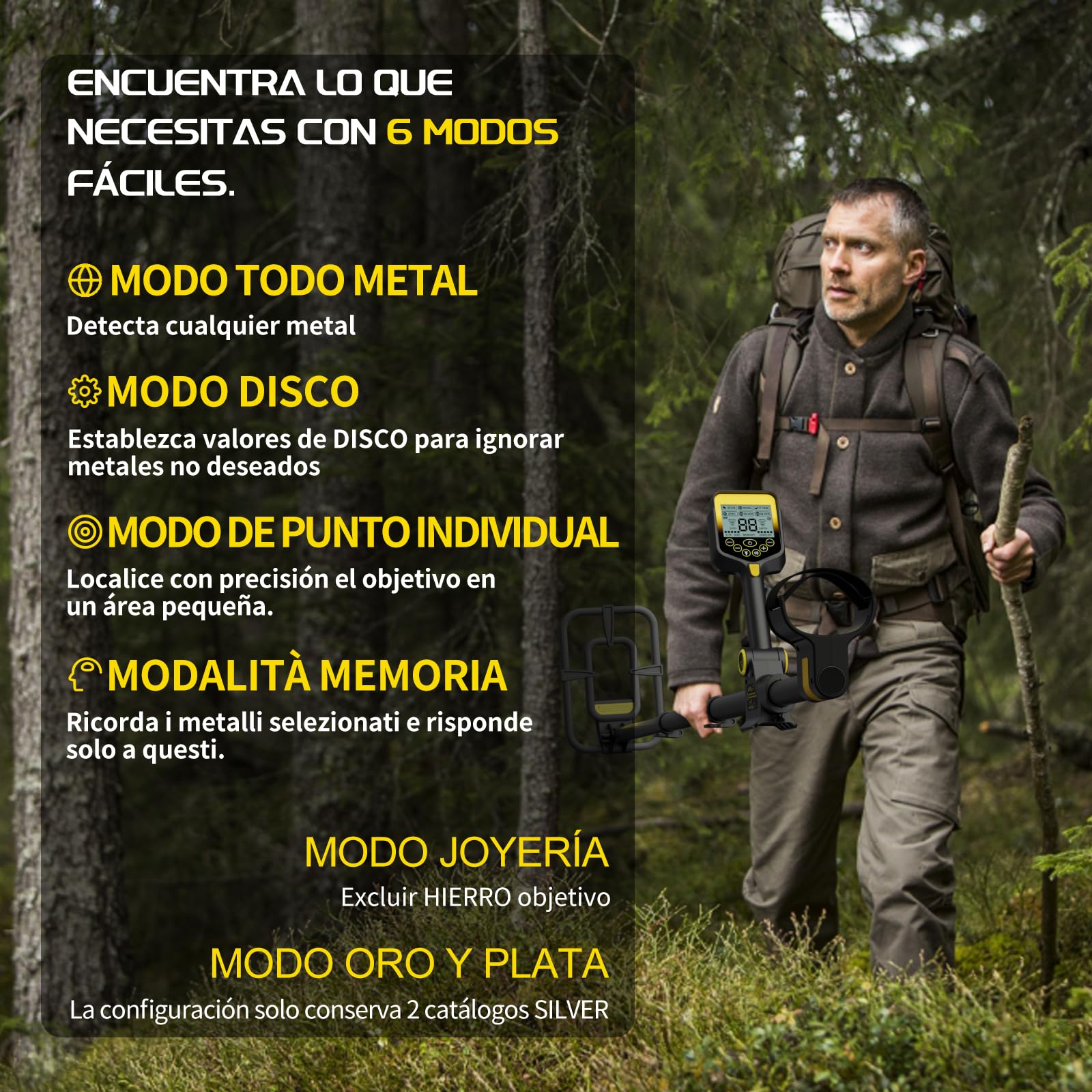 LOLARAN Detector de Metales con Batería de Litio Recargable - Ligero y Plegable, Pantalla LCD Grande, Bobina de 10 Pulgadas Impermeable, Ideal para Principiantes