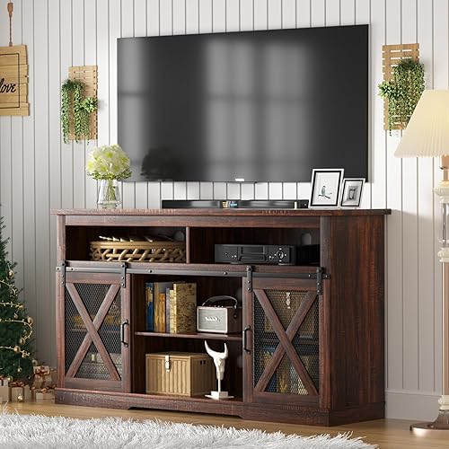 Xilingol Soporte de TV de 58 pulgadas, moderno centro de entretenimiento para televisores de hasta 65 pulgadas, armarios de televisión con doble