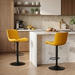 YOUNUOKE Bar Stools Set of 2, Swivel Counter Height BarStools with Mid Back, Adjustable Faux Leather Modern Tall Bar Chairs for Kitchen Island, Yellow