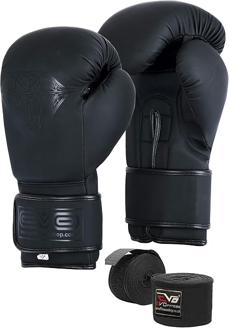 EVO Boxing Gloves with Hand Wraps For Men and Women With Leather Pro Gel for Muay Thai Kick Boxing Sparring Fighting & Training