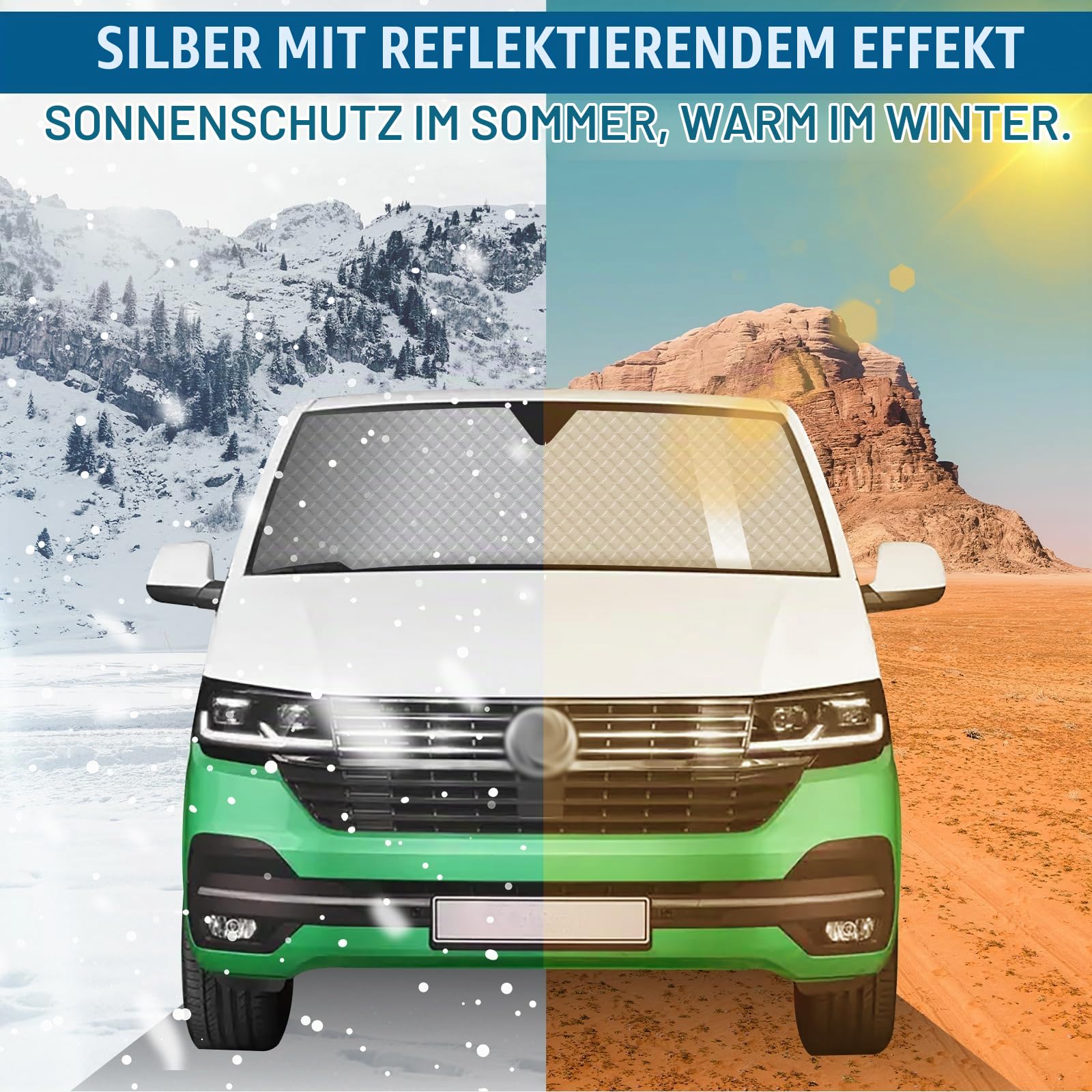 Sonnenschutz Auto Frontscheibe für VW T4 LWB, 8-teilig Innen Thermomatte Fahrerhaus, UV-Schutz Auto Sonnenblende mit Aufbewahrungsbeutel