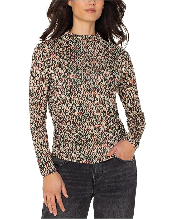 Liverpool Los Angeles Long Sleeve Pleasted Mock Neck Knit Top with Shirring - Main View