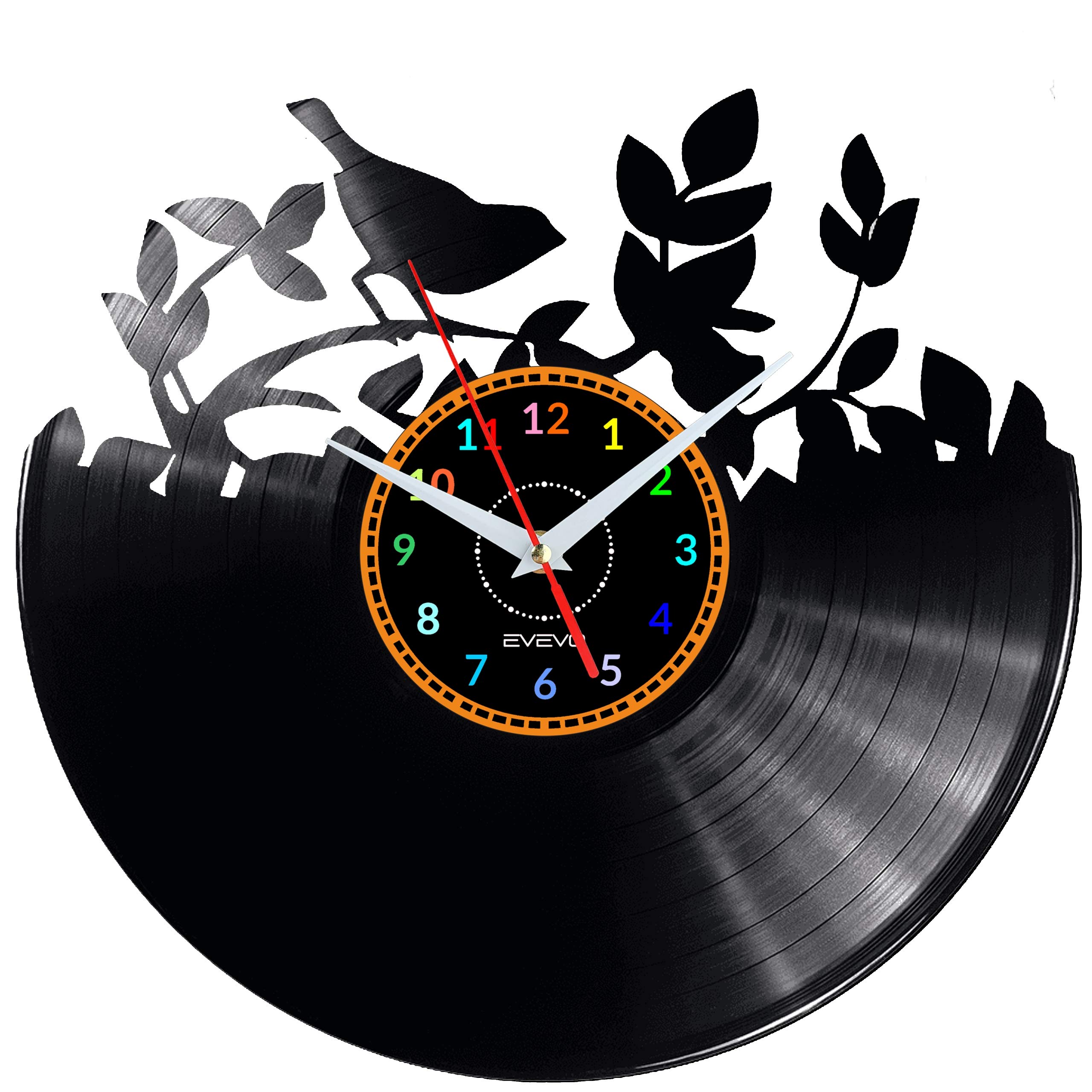 Horloge murale oiseau élégante en vinyle noir au design haut de gamme W1933