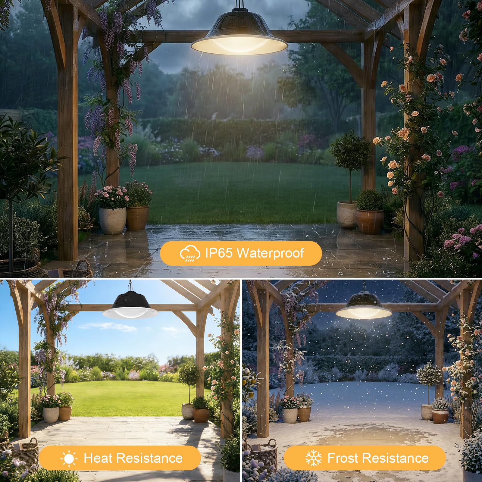 Lampada Solare da Esterno, Lampada a Sospensione Solare con Telecomando,IP65 Impermeabile, 3 Colori 6 Livelli di Luminosità, Cavo 5M, Ideale per Giardino Gazebo Balcone