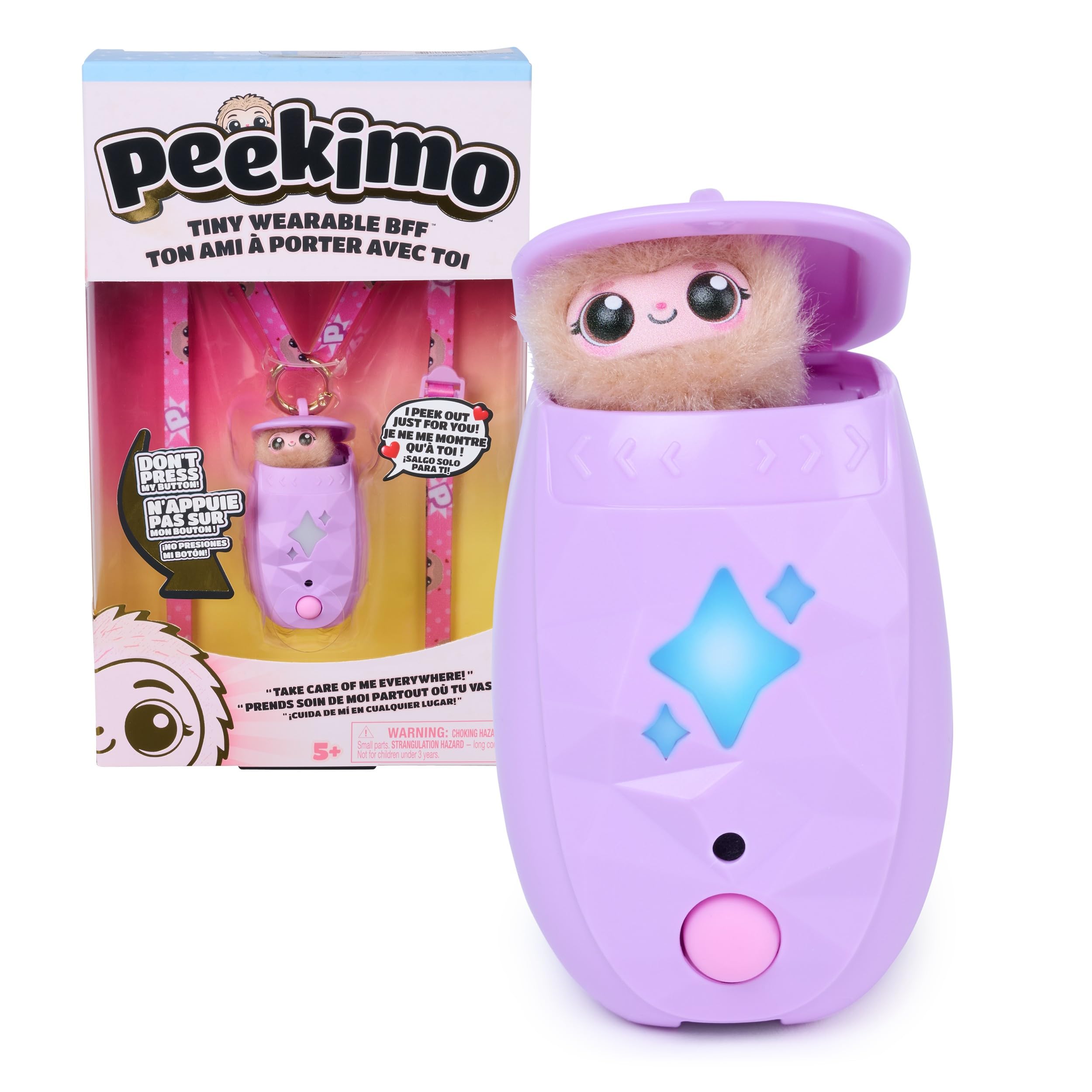 Spin Master Peekimo, Purple Interactive Pet and Wearable Accessory, Cute Electronic Pets with over 100 Reactions, Collectible Accessories and Birthday Gifts Idea for Ages 5 and up