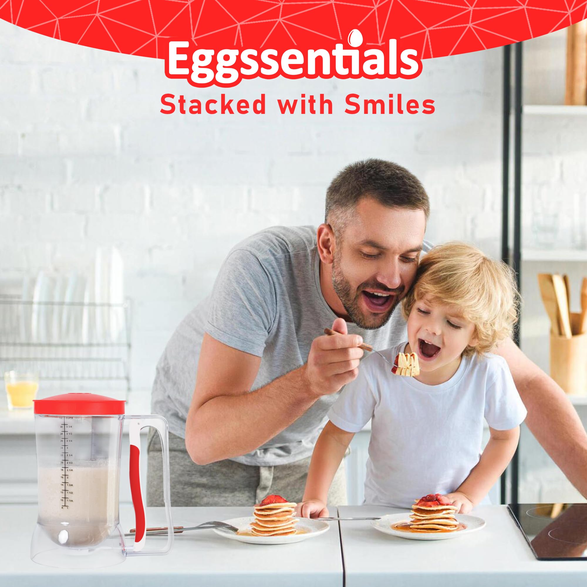 Eggssentials Dispensador de panqueques, dispensador de masa con mango para apretar, para cupcakes, panqueques, pasteles de galletas, gofres y separación de galletas.