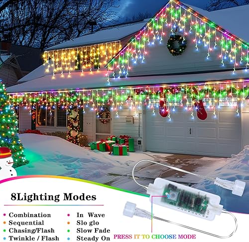 Miniatura 7 de XZAI Tira de luces de carámbano de 800 LED de 50 pies, enchufable, multicolor y blanco cálido, decoraciones de fiesta de Navidad, conectable,