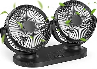 STLOVe Car Cooling Air Fan, 12V- USB Desk Fan, Twins Car Fan, 3 Speeds 360º Desktop Cooling Fan, Strong Wind, Quiet Air Circulator High Velocity Fan for Office Home,Car Portable Fan, Outdoor Travel