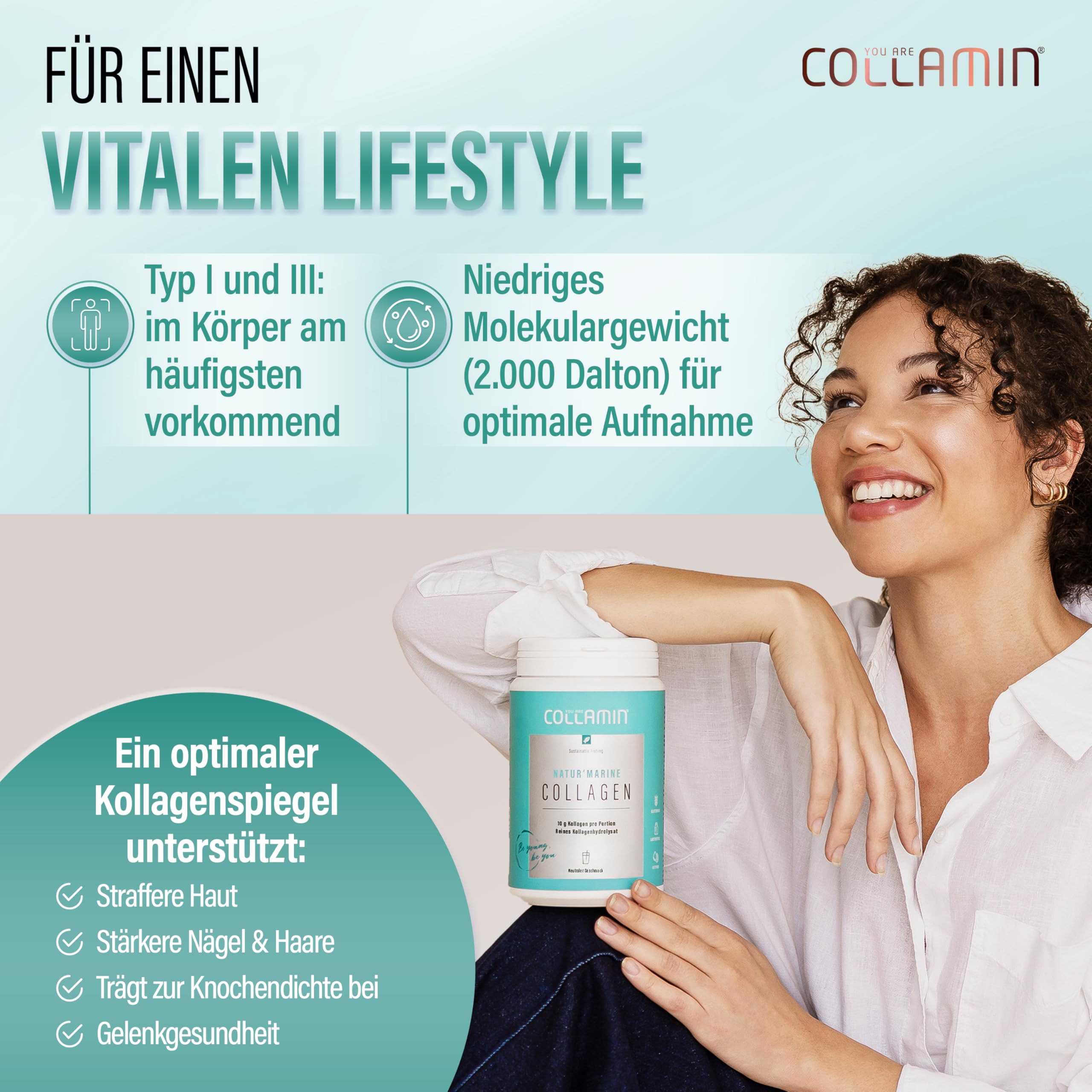 Natur'Marine Collagen Pulver - 310g I Reines Kollagen Pulver - Gute Löslichkeit I 100% Kollagenhydrolysat (Fisch) ohne Zusatzstoffe & Nachgeschmack I Meereskollagen - Made in Switzerland