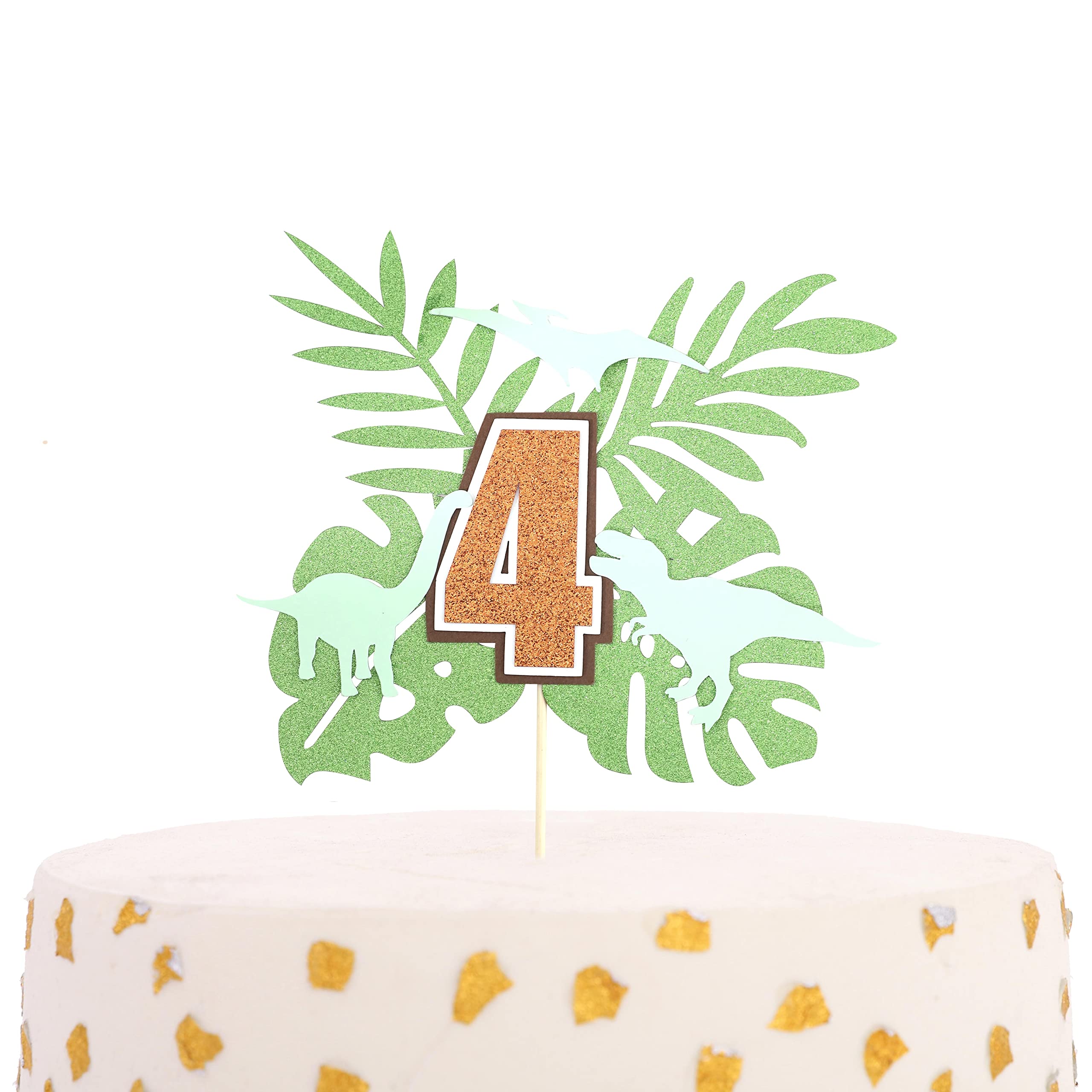 Dinosaur Cake Topper - Dinosaur 4th Birthday Cake Topper, Dinosaur Jungle Theme Cake Topper, Dinosaur Birthday Decorations (4th Birthday Dinosaur Cake Topper)