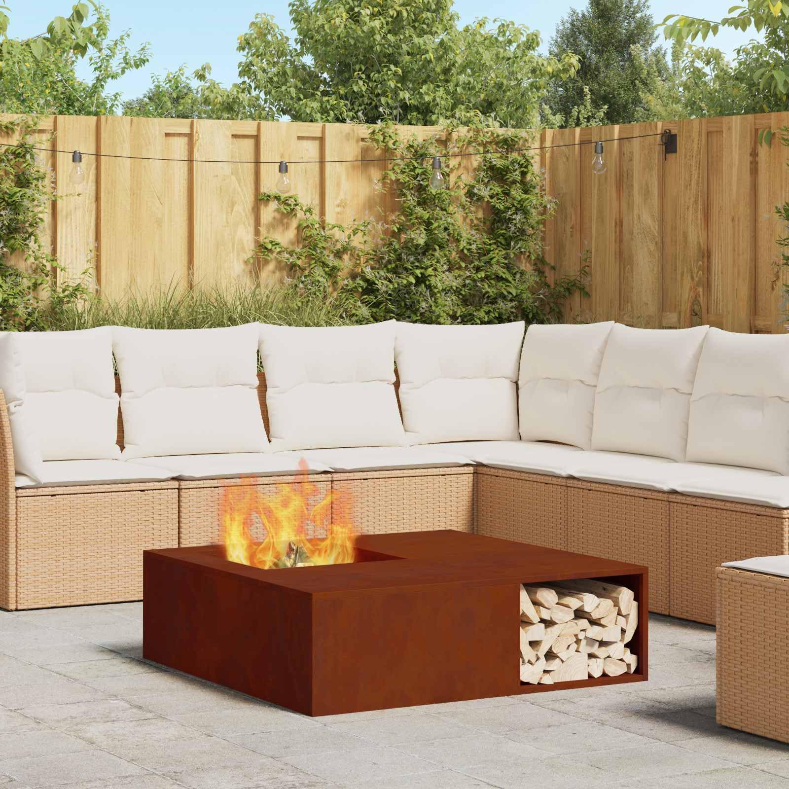 vidaXL Foyer de cheminée Marron 100 x 100 x 30 cm Acier patiné, Foyer de Jardin élégant, carré en métal Moderne, résistant à la Chaleur, Parfait pour Vos soirées Entre Amis