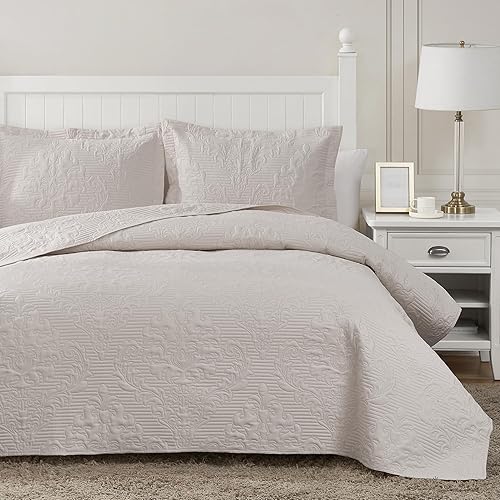 Miniatura 15 de Hansleep - Juego de edredón color teja tamaño King - Edredón de damasco ultrasónico para todas las estaciones, juego de ropa de cama de edredón