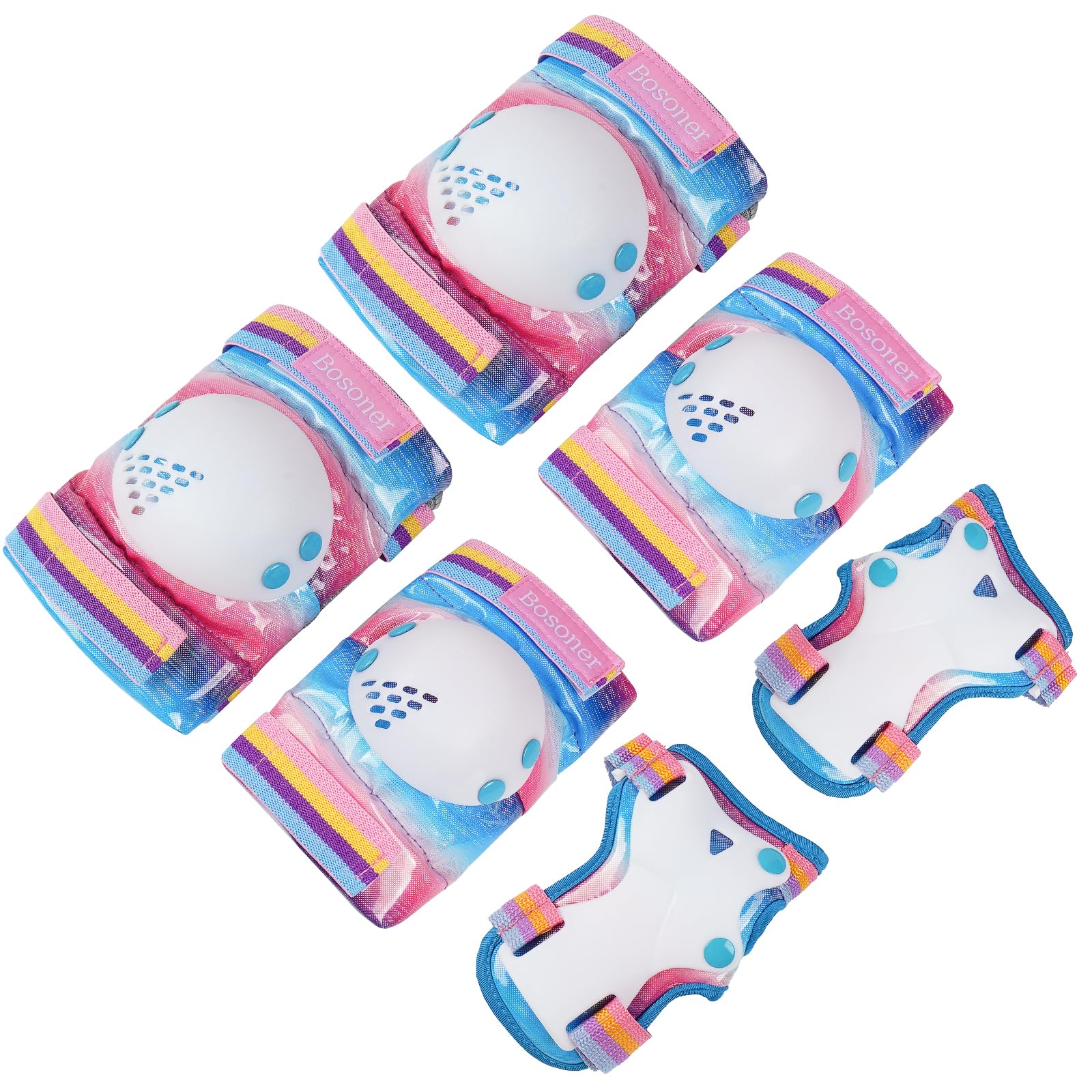 Kids/Youth Knee Pad Elbow Pads Guards Protective Gear Set for Roller Skates Cycling BMX Bike Skateboard Inline Skatings Scooter Riding Sports (Rainbow Blue, Small (3-7 years))