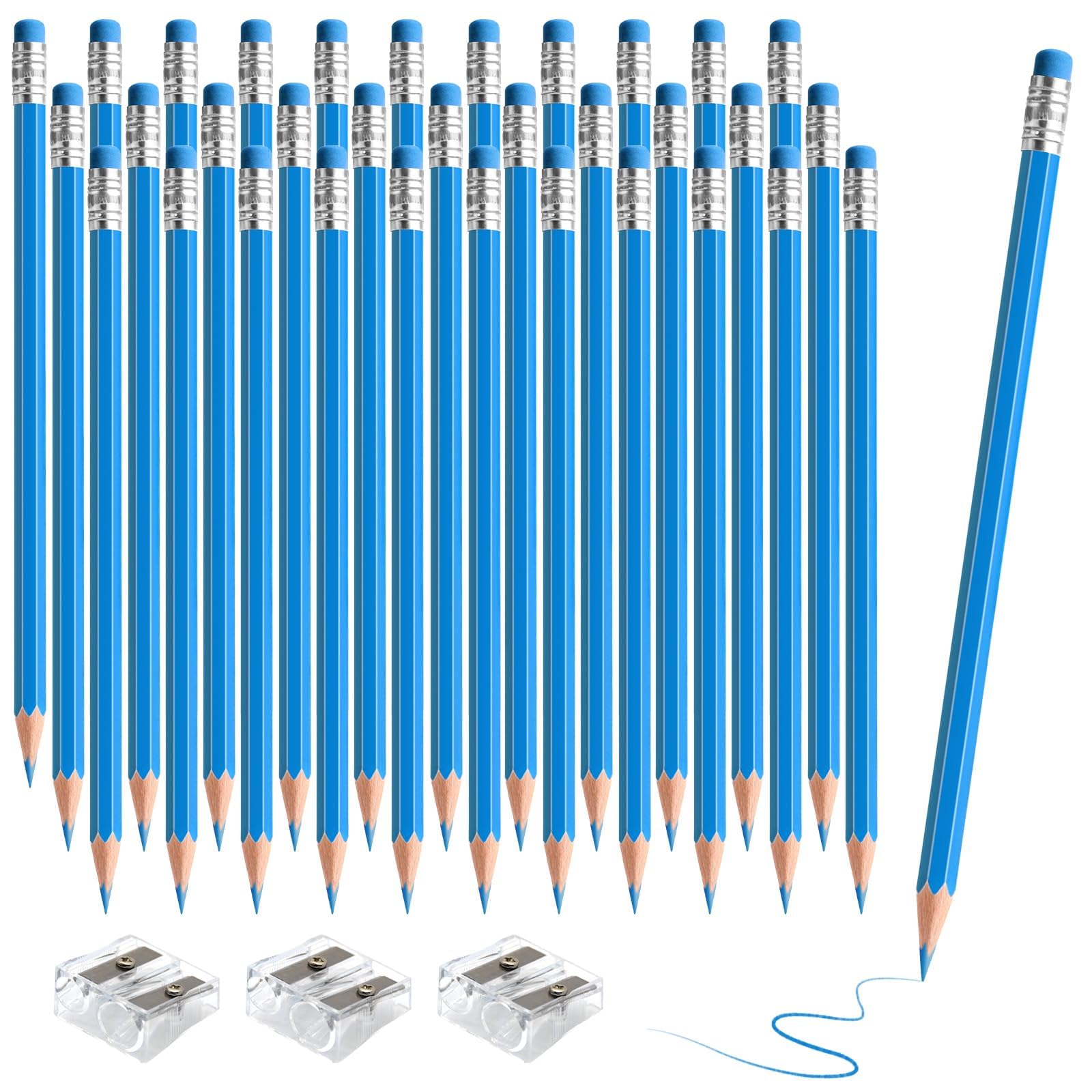 36 PCS Light Blue Pencils Erasable Colored Pencils with Eraser Pre Sharpened Pencil 2 HB - Ideal for Checking, Grading, Tests & Office/School Supplies (Lightblue)