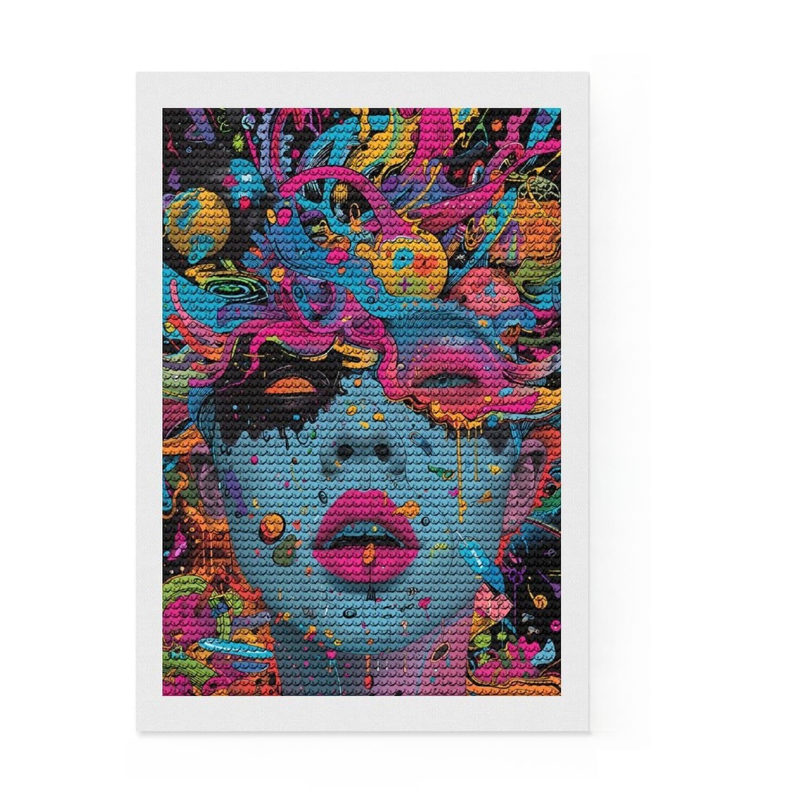 Junmoney Vibrant Abstract Chaos Diamond Painting Set 8"x12", for Women, Stress Relief Craft, Thoughtful Present, Aesthetic Room Decor