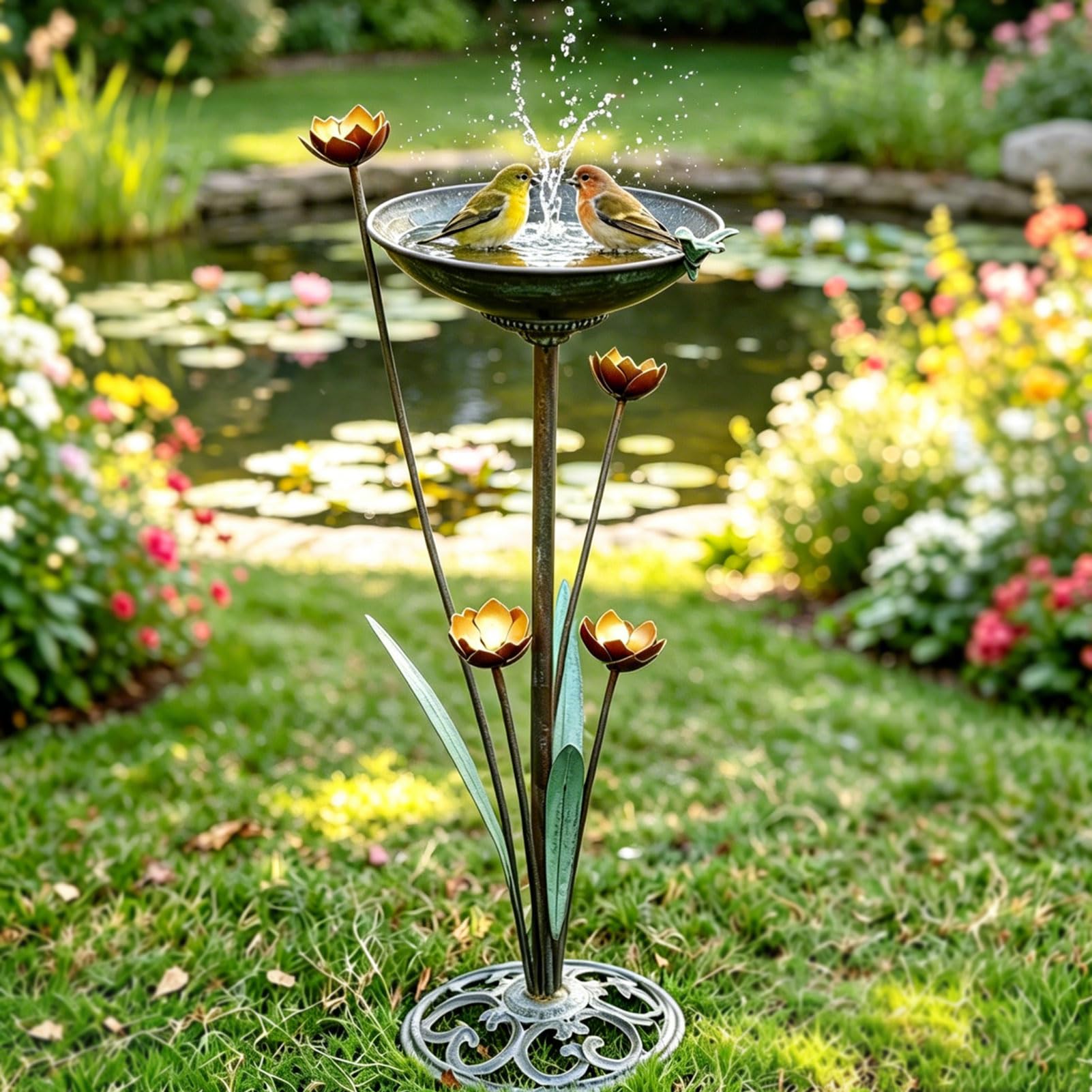HOUYANG Vogeltränke aus Gusseisen, 29 x 82 cm (B x H), Vogeltränke für den Außenbereich, Vintage-Metall-Vogeltränke, Garten, Hof, Dekoration | Vogeltränke aus Metall, Vintage-Stil, Dekoration für Garten und Hof