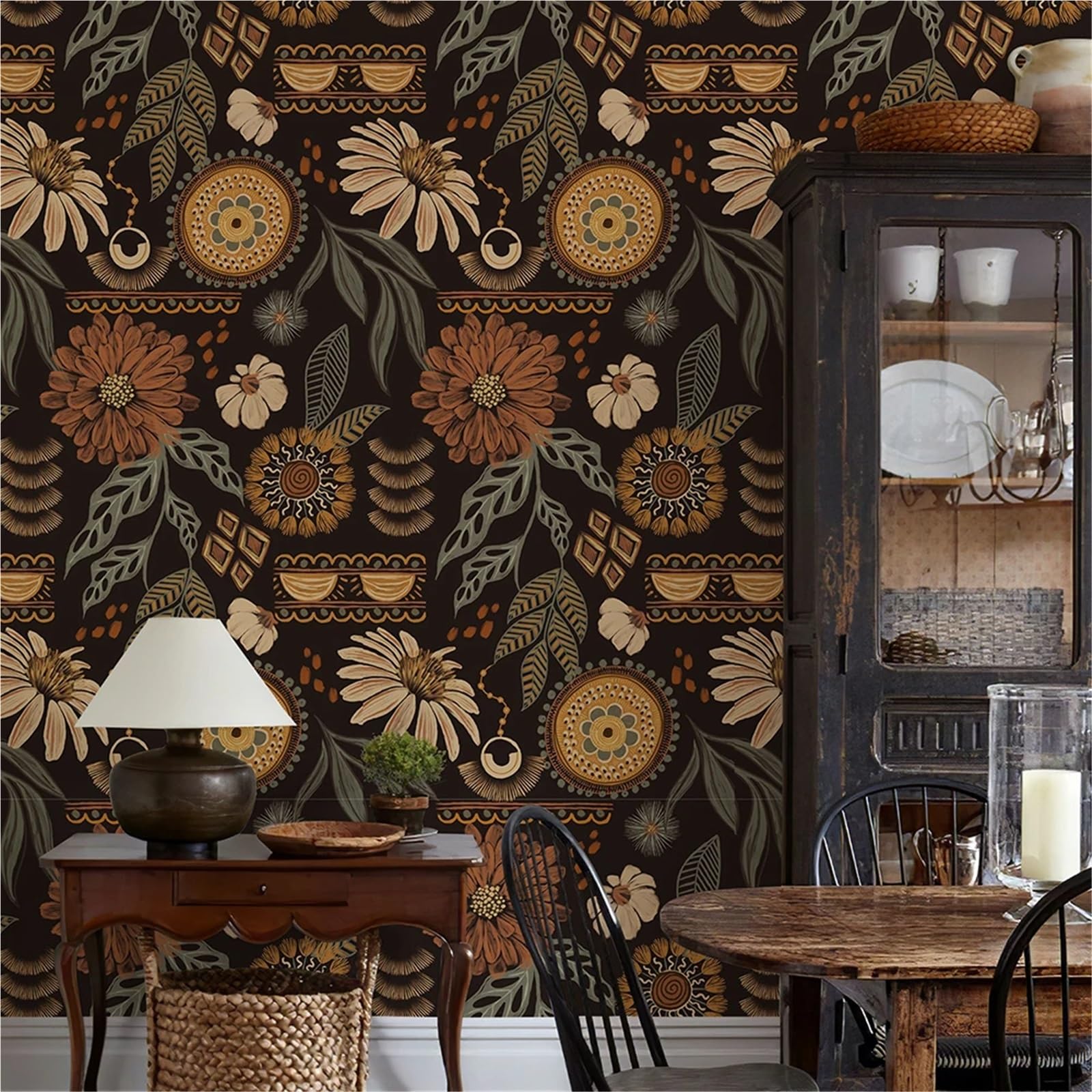 BTGYTTKL Self Adhesive Wallpaper Vintage Brown Bloom Wall Wrap Household Furnishing Renovation Surface Liner Lounge Layout(181548375)