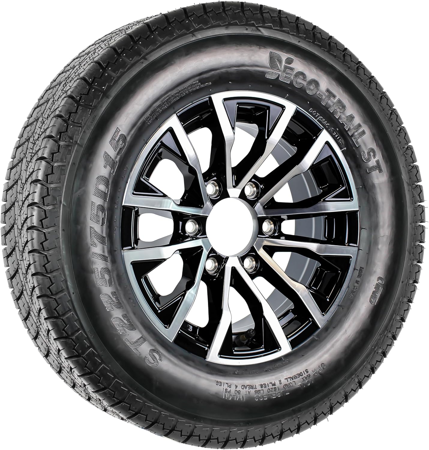 eCustomrim Trailer Tire On Rim ST205/75D15 15 Inch 6 Lug LRC Black Aluminum Edge Wheel - 2 Year Warranty w/Roadside