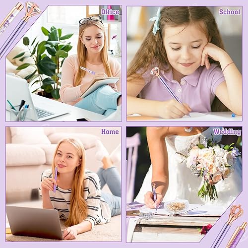 Miniatura 7 de BESARME Juego de 4 bolígrafos morados, bolígrafos de fantasía de diamantes de cristal, tinta negra, bonitos bolígrafos de metal con purpurina,