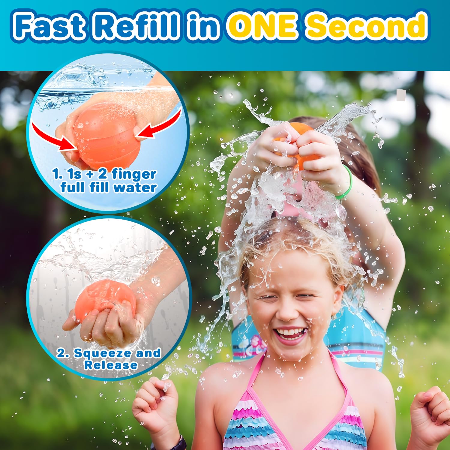 18 globos de agua reutilizables, sin imanes, bomba de agua de silicona autosellante con bolsa de malla, bola de agua de llenado rápido para actividades al aire libre, juguetes de verano, juguetes de 6